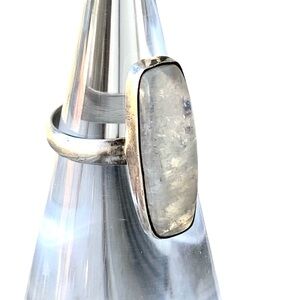 Sterling Silver Rainbow Moonstone Rectangle Natural Gemstone Woman’s Ring